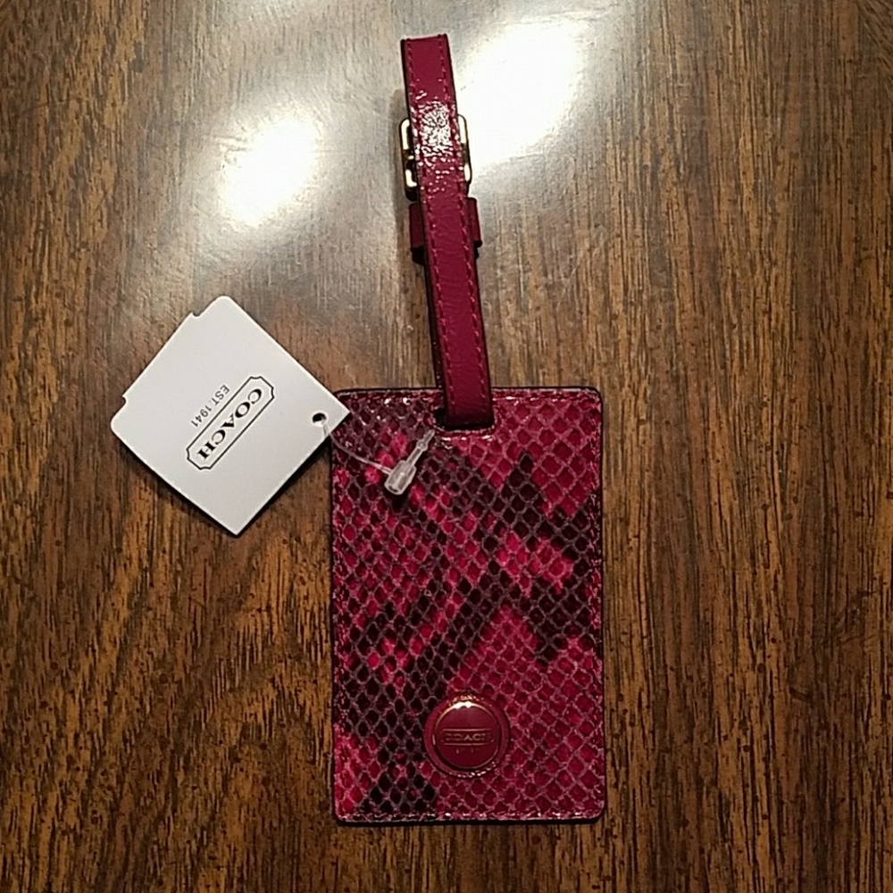 Coach Raspberry Snakeskin Luggage Tag